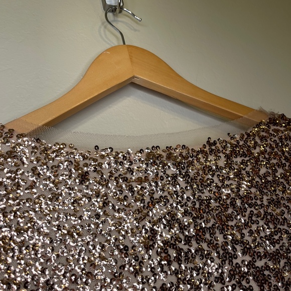 Oliver | Gold Jewel Tone Sequin Embellished Shrug Boxy Cropped Glam Cardigan - Picture 9 of 16